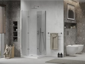 Mexen Lima Duo cabina doccia pieghevole 90 x 90 cm, trasparente, cromo + piatto Flat - 856-090-090-01-02-4010