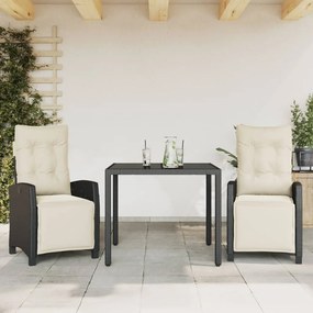 Set da pranzo da giardino 3 pz con cuscini nero in polyrattan