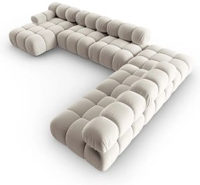 Divano angolare componibile beige (con penisola a destra/a U) con rivestimento in velluto Bellis – Micadoni