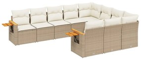 Set Divano da Giardino 10 pz con Cuscini Beige in Polyrattan