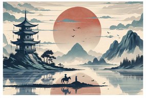Quadro su tela – Paesaggio giapponese con cavaliere