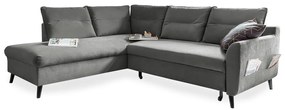 Divano letto angolare in velluto grigio chiaro L, angolo sinistro Stylish Stan - Miuform