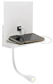 Lampada da parete moderna bianca con USB e braccio flex - Flero