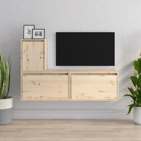 Mobili tv 3 pz in legno massello di pino