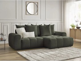 Divano angolare color kaki allungabile/con contenitore (con penisola a destra/con chaise lounge) con rivestimento in ciniglia Roxelane – Bobochic Paris