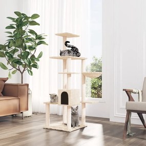 Albero per gatti con tiragraffi in sisal crema 142 cm