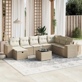 Set divano da giardino 9 pz con cuscini beige in polyrattan