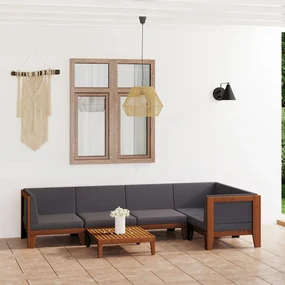 Set divani da giardino 6 pz con cuscini in massello di acacia
