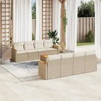 Set Divano da Giardino 9 pz con Cuscini Beige in Polyrattan 3225820