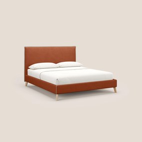 Leila letto imbottito con piedini legno in tessuto smacchiabile T17 arancio - panna