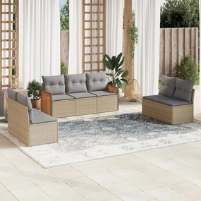 Set Divani da Giardino 7 pz con Cuscini Beige in Polyrattan