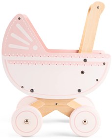Passeggino per bambole in legno con coperta e cuscino - rosa