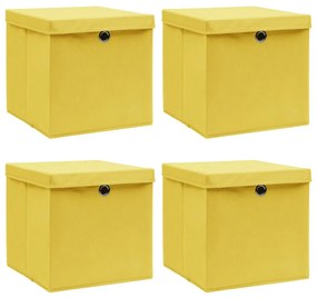 Scatole Portaoggetti Con Coperchi 4pz Gialle 32x32x32cm Tessuto /