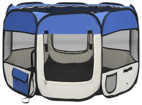 Box per cani pieghevole con borsa trasporto blu 90x90x58 cm