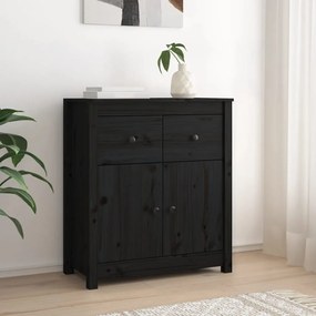Credenza Nera 70x35x80 Cm İn Legno Massello Di Pino /