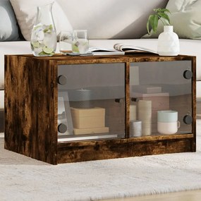 Tavolino Da Salotto Con Ante İn Vetro Rovere Fumo 68x50x42 Cm /