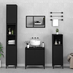 Set Mobili Da Bagno 3 Pz Nero İn Legno Multistrato /
