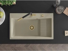 Mexen Omar lavello in granito a 1 vasca 800 x 480 mm, beige, sifone dorato - 6520801005-69-G