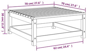 Poggiapiedi da Giardino 70x70x30 cm Legno Massello Pino Bianco