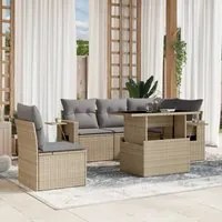 Set Divano da Giardino 6 pz con Cuscini Beige in Polyrattan 3267909