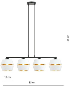 Sospensione Contemporanea 4 Luci Bellerofonte In Metallo Bianco E Oro