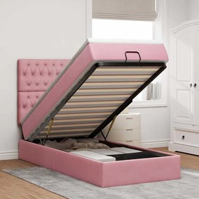 Struttura Letto Pouf Con Materassi Rosa 90x190 Cm İn Velluto /