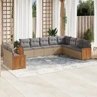 Set Divano da Giardino 10 pz con Cuscini Beige in Polyrattan 3227795