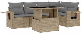 Set divano da giardino 6 pz con cuscini beige in polyrattan