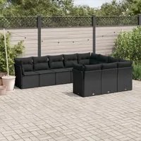 Set Divani da Giardino 10pz con Cuscini in Polyrattan Nero 3250054