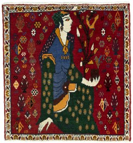 Shiraz Tappeto 80x70 Rosso (Iran) Annodato A Mano