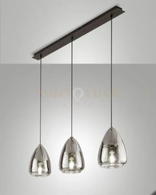 Britton lampadario a sospensione in vetro fume'  d.22cm 3 luci atta...
