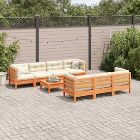 Set divani giardino 8 pz con cuscini marrone cera massello pino