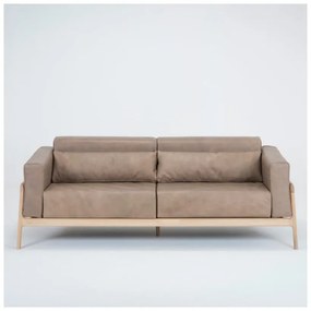 Divano in pelle di bufalo marrone chiaro con struttura in rovere massiccio , 210 cm Fawn - Gazzda