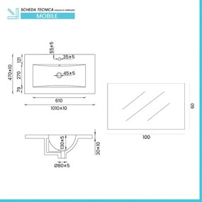 Mobile bagno sospeso 100cm azzurro polvere con cassetti lavabo e specchio Elva