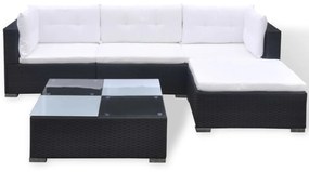 Set divani da giardino 5 pz con cuscini in polyrattan nero