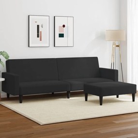 Divano Letto A 2 Posti Con Poggiapiedi Nero İn Velluto /
