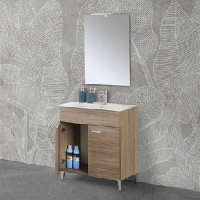 Mobile bagno a terra 80 rovere tropea con lavabo e specchio LED Martha