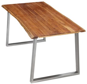 Tavolo da pranzo 160x80x75cm massello d&#039;acacia e acciaio inox