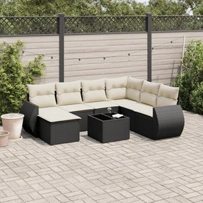 Set divani da giardino con cuscini 8 pz nero in polyrattan