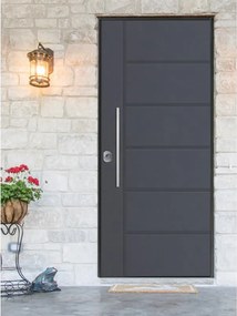 Porta blindata YALE Porta Thermo L 90 x H 210 cm in PVC grigio 7016 opaco/bianco, apertura spingere a destra, falso telaio incluso