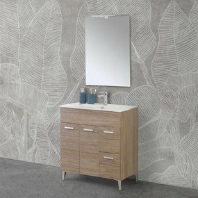 Mobile bagno a terra 80 rovere tropea con top e specchiera LED Martha