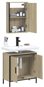 Set mobili da bagno 2 pz rovere sonoma in legno multistrato