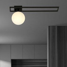 Plafoniera Moderna 1 Luce Imago 1130/1C In Acciaio Nero Vetro Opale