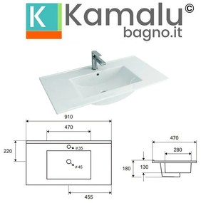 Kamalu - lavabo da incasso 91cm in ceramica lucida litos-k7090