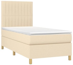 Letto a molle con materasso e led crema 100x200cm in tessuto