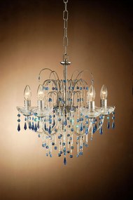 5-light chandelier chrome and crystal -413/5- Royal Crystal - Arredo Luce Cromo