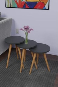 Set 3 Tavolini Decorativi Da Salotto Gambe Legno Aphrodite Antracite