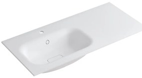 Lavabo integrale rettangolare vasca a sinistra L 100.5 x H 15 x P 46 cm in resina bianco lucido
