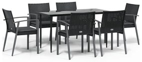 Set pranzo da giardino 7 pz con cuscini in polyrattan e acciaio