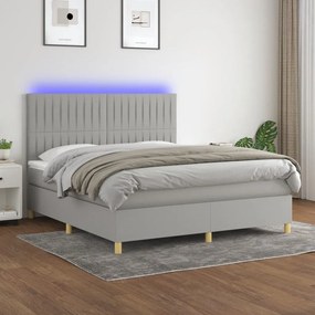 Letto a molle materasso e led grigio chiaro 180x200 cm tessuto